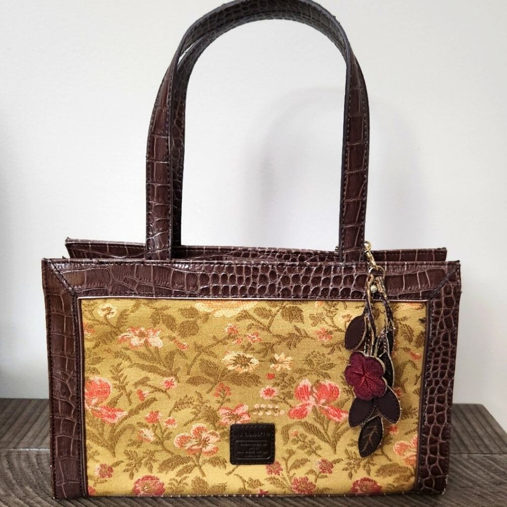 Liz Claiborne Floral Tapestry w/ faux alligator leather and charm Bag Purse